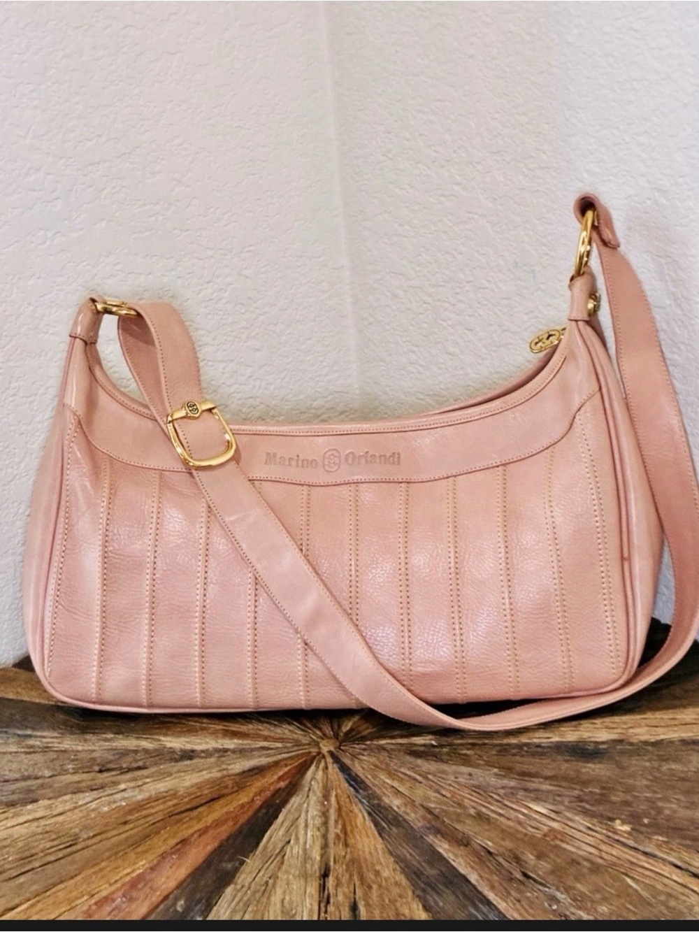 Marino Orlandi Dusty Rose Leather Large Shoulder Handbag